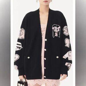 Chanel Black Knit Cardigan Cartoon Embroidery Plays Up Luxury Childlike Style